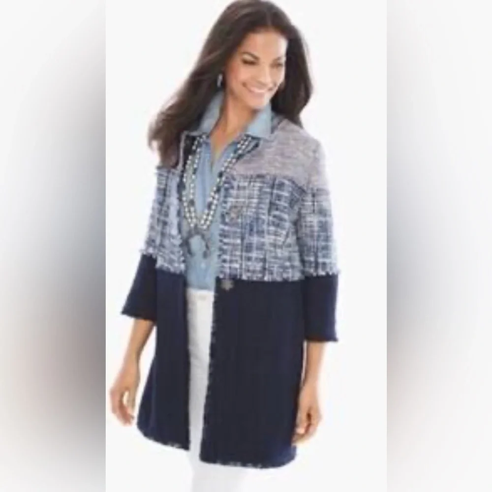 Chico's Navy and White Textured Jacket